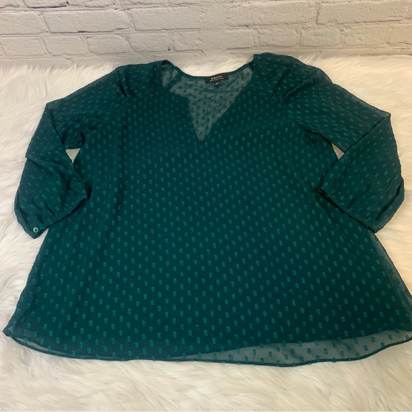 Babaton Swiss Dot Green Long Sleeve Sheer Top Size Small - Picture 3 of 9